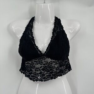 True Womens Y2K Black Lace Halter Bralette Lingerie‎ Top Size M Whimsigoth Fairy